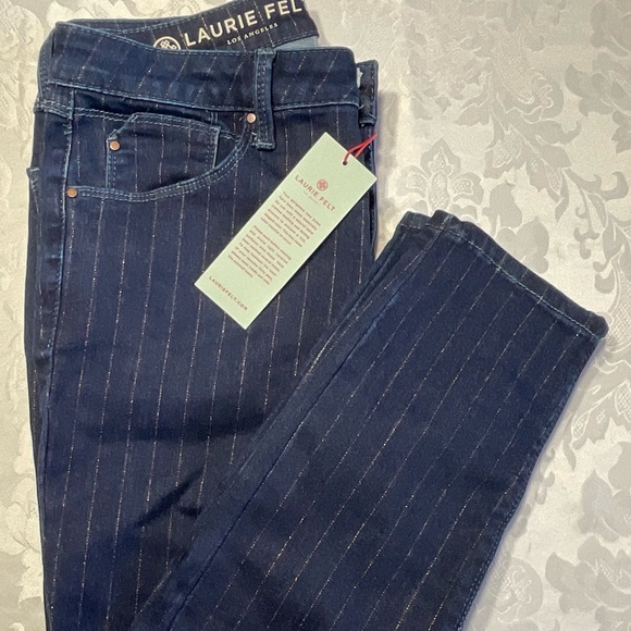 Laurie Felt Denim - LAURIE FELT NEW With Tags Metallic Pin-Stripe Ankle Skinny Jeans Women Size 12P